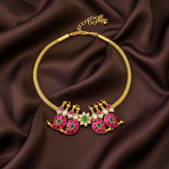 Multi Color Mango with Flower Jadau Kundan Necklace -KN0093
