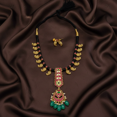 Beautiful Jadau Pendant With Black Dori - BD00154