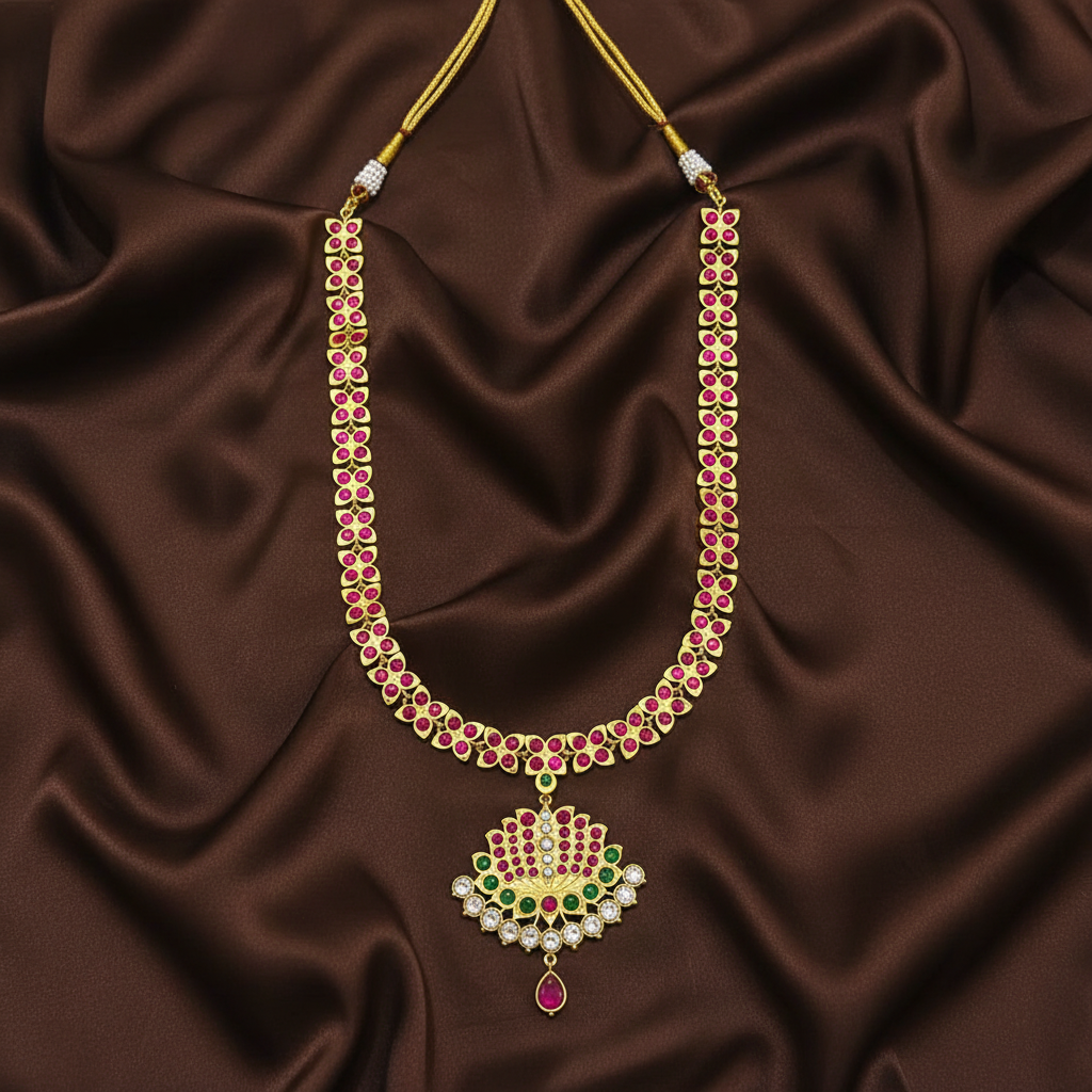 Jadau Stone Vintage Lotus Necklace - KN00634