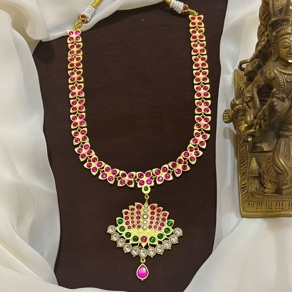 Jadau Stone Vintage Lotus Necklace - KN00634