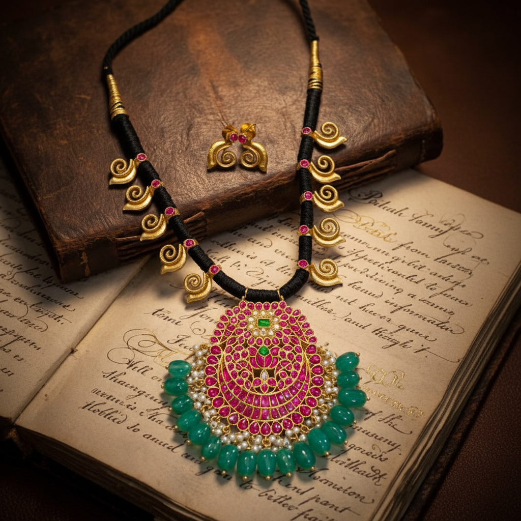 Jadau Black Dori With Chand Bali Pendant - BD00153