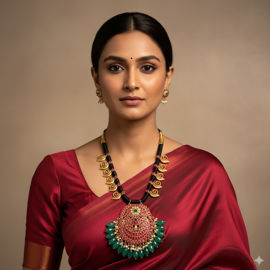 Jadau Black Dori With Chand Bali Pendant - BD00153