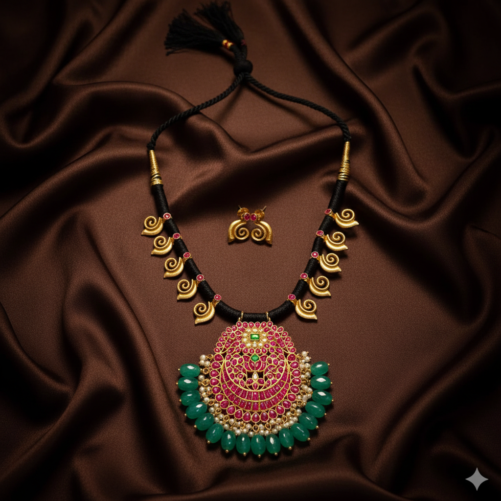 Jadau Black Dori With Chand Bali Pendant - BD00153