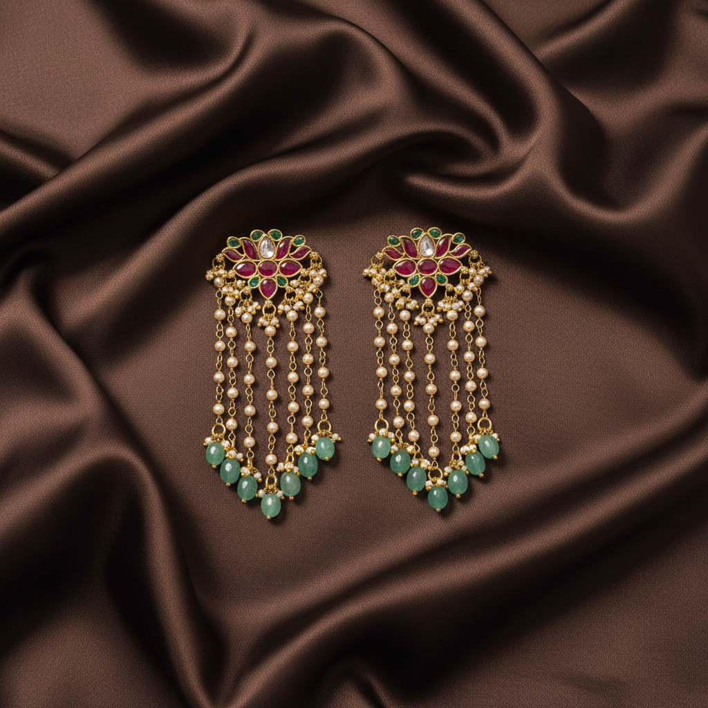 Beautiful Lotus Stud Pearl Drops - KE00593