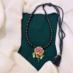 Black Dori Flower in Jadau Kundan Necklace - BD002