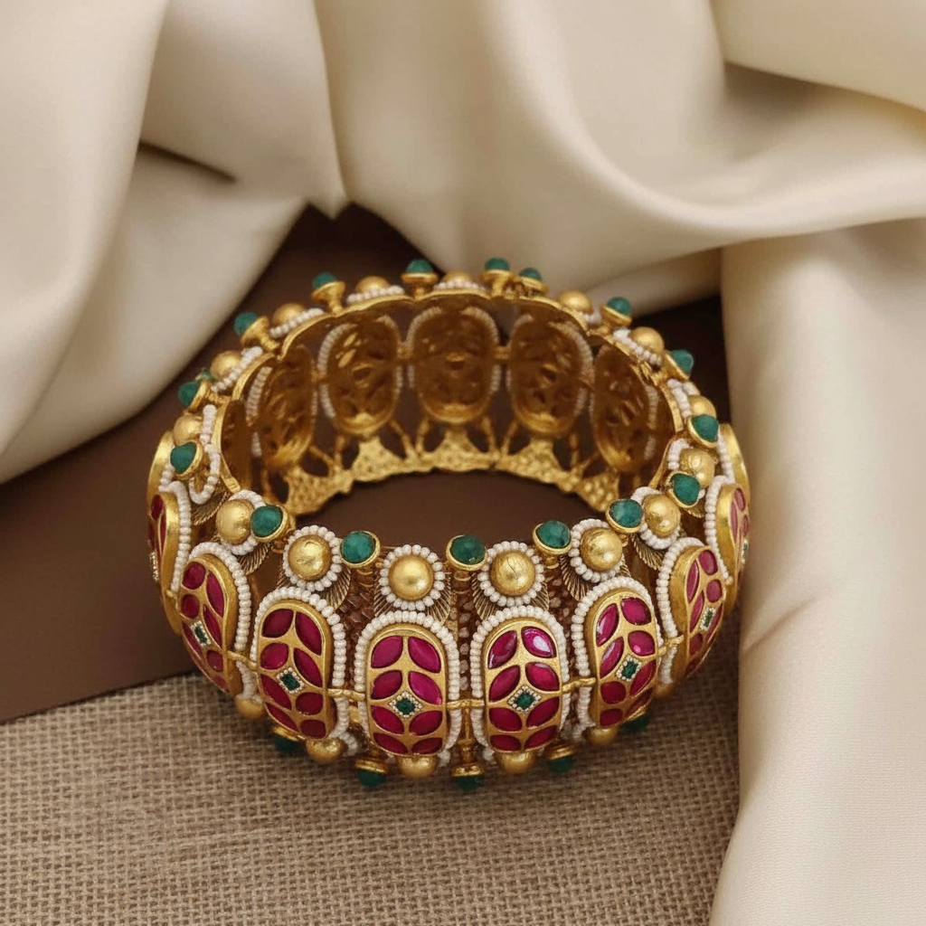 Jadau Grand Openable Gold Replica Bangle - BG00639