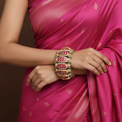 Jadau Grand Openable Gold Replica Bangle - BG00639