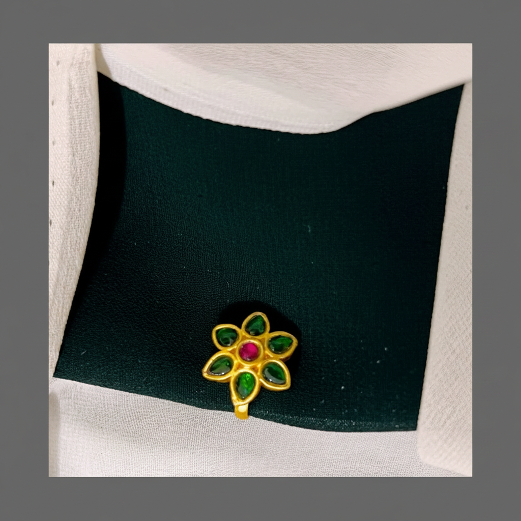 Flower Nose Ring In Kundan - NR0013