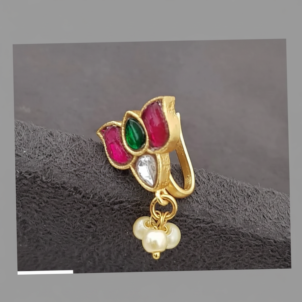 Lotus Nose Ring in Kundan - NR002