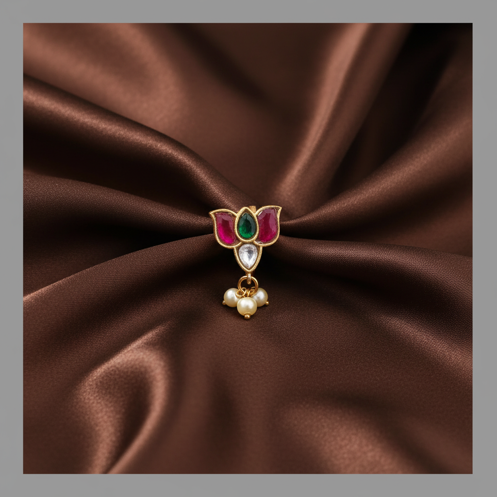 Lotus Nose Ring in Kundan - NR002