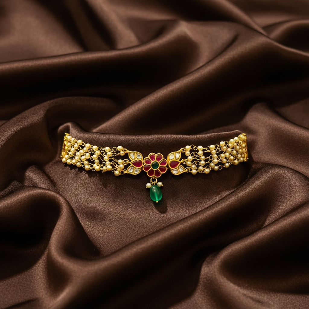 Mega Pearl choker with flower Pendant - PB00589