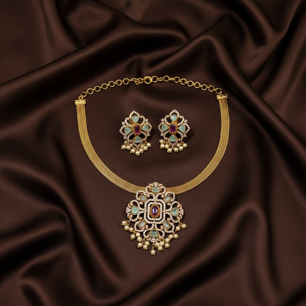 Light Blue Pendant and Earrings with Nanu Chain - NN00862
