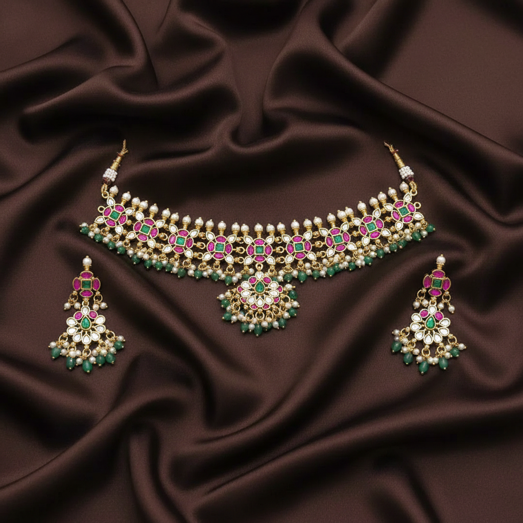 Jadau Choker With Earrings - KN00653