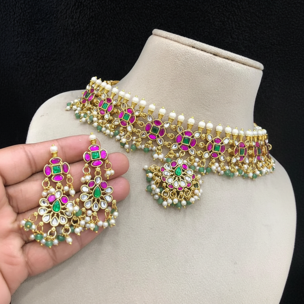 Jadau Choker With Earrings - KN00653