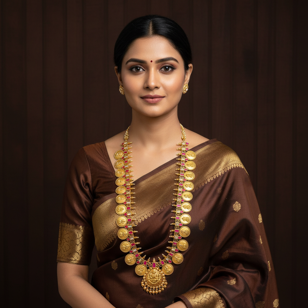 Jadau Beautiful Lakshmi Set With Peacock Side Chain And Earrings - KH00407
