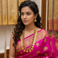 Ruby Jadau Stone Long Lakshmi Bottu Haram With Earrings - KH00365