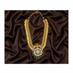 Grand And Elegant Long Kaasu Haram With Jadau Pendant - KH00369