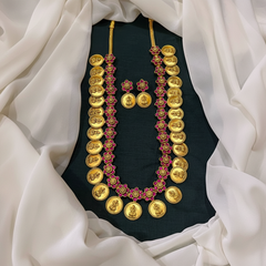 Ruby Jadau Stone Long Lakshmi Bottu Haram With Earrings - KH00365
