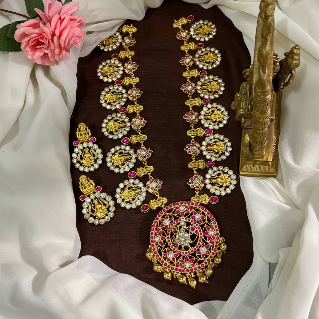 Jadau Lakshmi Long Haram With Jadau Stone Pendant - KH00430