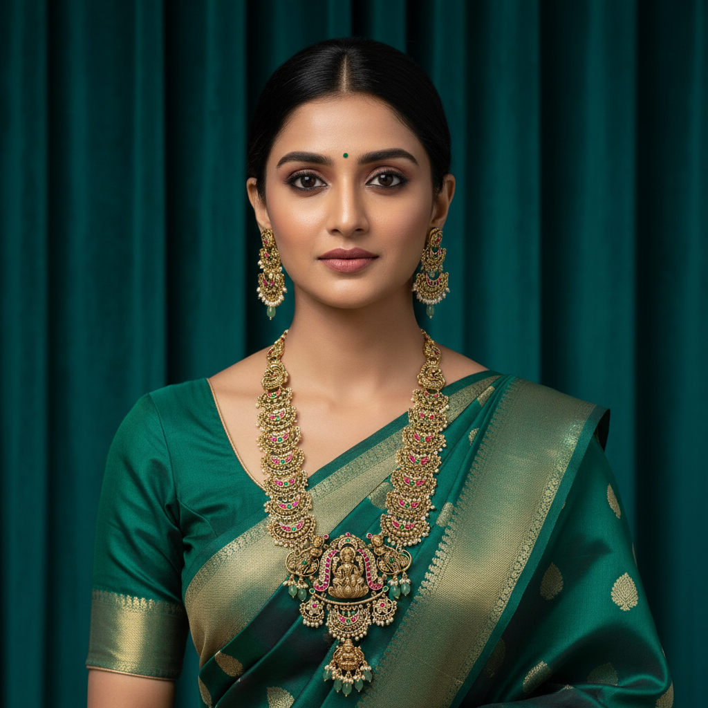 Jadau Guttipusalu with Lakshmi Pendant and step Chandbali Earrings - KH00388