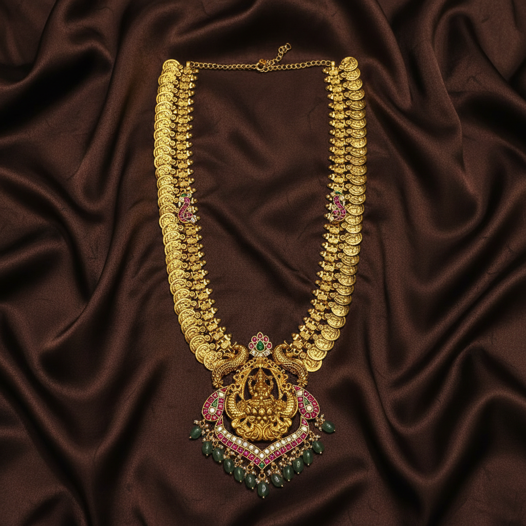 Kaasu Long Haram With Lakshmi Pendant and Side Pendants - KH00381