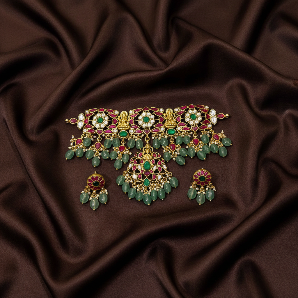 Jadau Choker With Ear Studs - KN00636