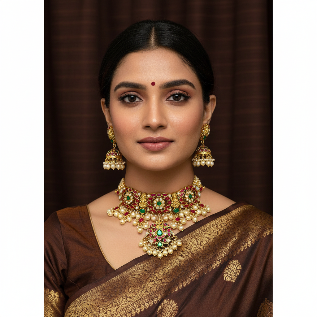 Jadau Choker With Ear Studs - KN00636