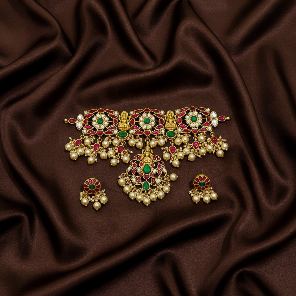 Jadau Choker With Ear Studs - KN00636