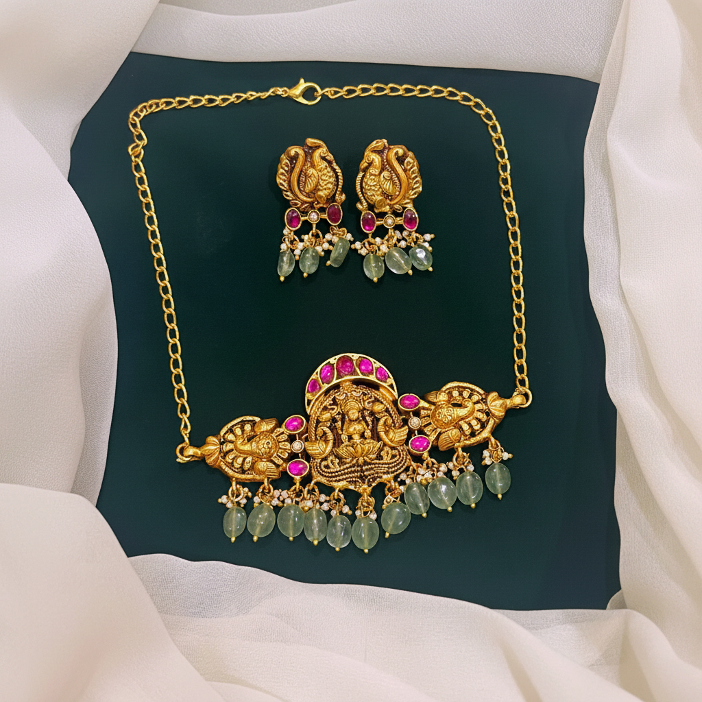 Jadau Kundan in Lord Lakshmi Necklace - KN0083