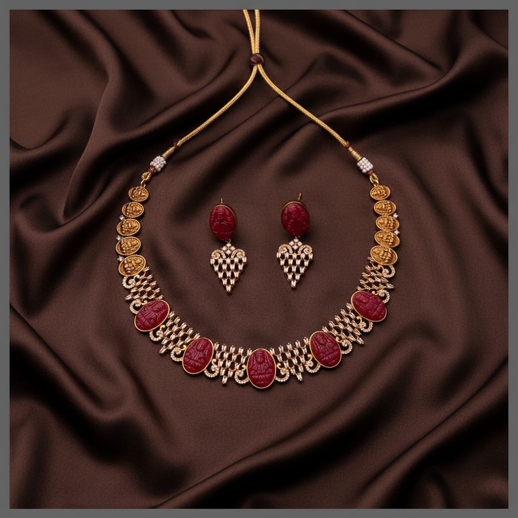 Beautiful Stone and Lakshmi Necklace In Nakshi - NN00828