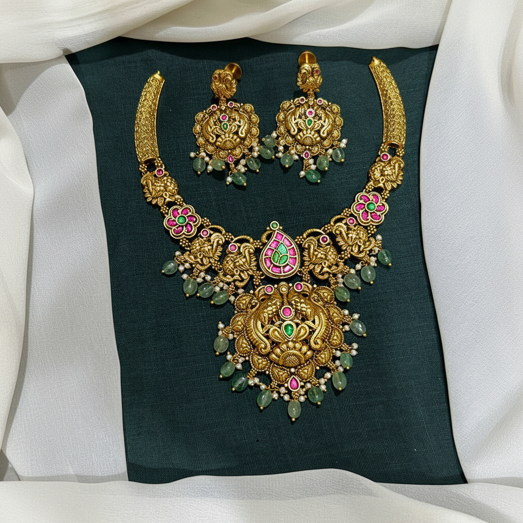 Jadau Antique Polish Kante Set With Earrings - KN00641