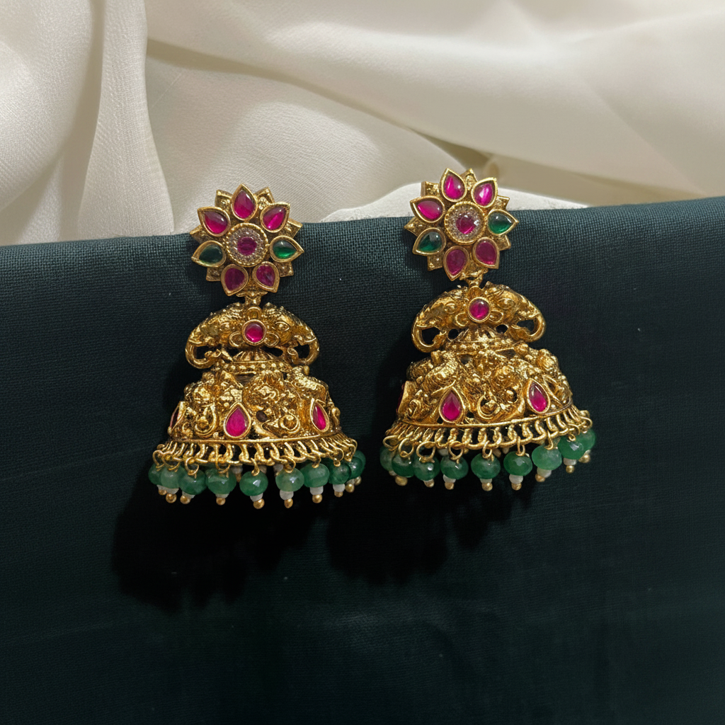 Jadau Multi Flower Jhumkis - KE00581