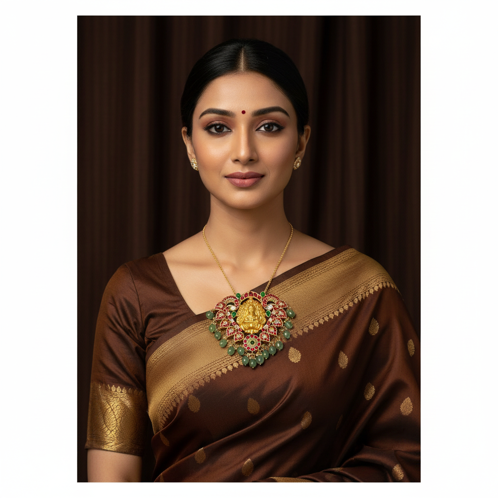 Jadau Lakshmi Broad Pendant With Strawberry Beads - KP00201