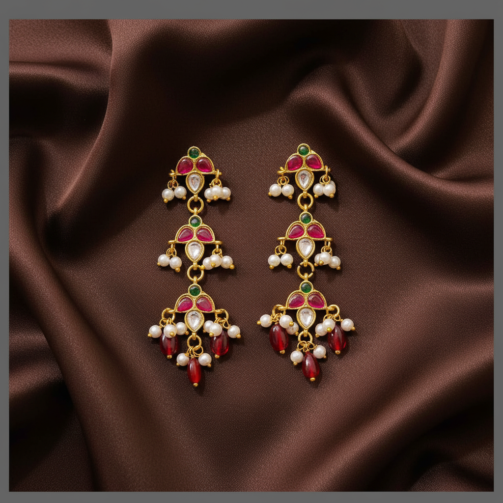 Emerald  and Ruby Stone Earring in Kundan - KE00252