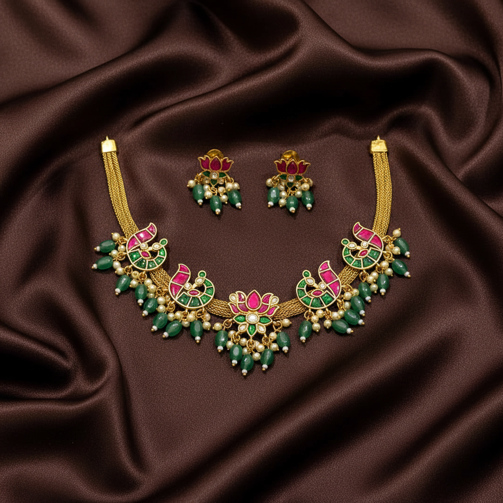 Beautiful Jadau Gold Polish Necklace - KN00638