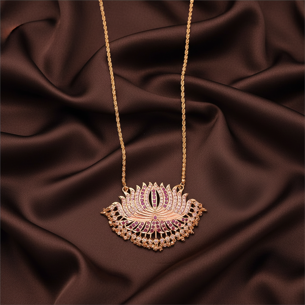 Beautiful Nakshi Haram With Lotus Pendant - NH00389