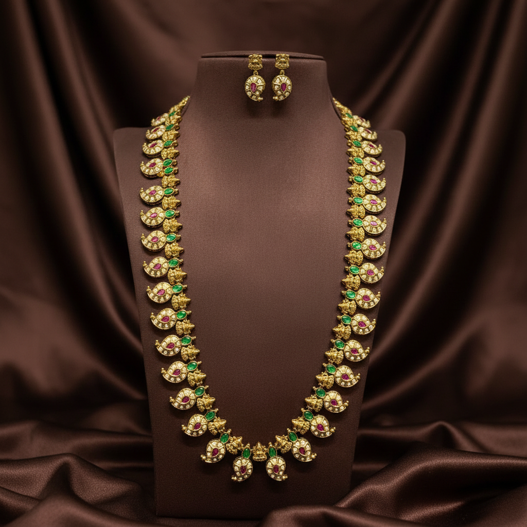 Jadau Mango Long Haram With Earings - KH00427