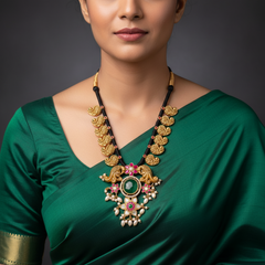 Beautiful Mango and Kundan Pendent In Black Dori - BD00144