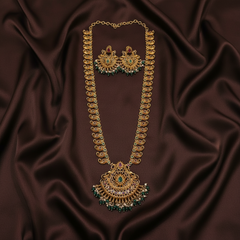 Antique Mango Haram With Peacock Pendent In Nakshi - NH00204