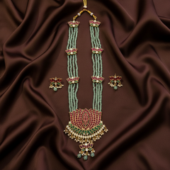 Emerald Beads with Lotus Pendant and earrings - PB00593