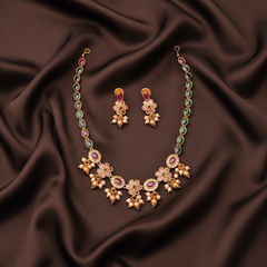 Multicolour Stone Necklace In Nakshi With Earrings - NN00827
