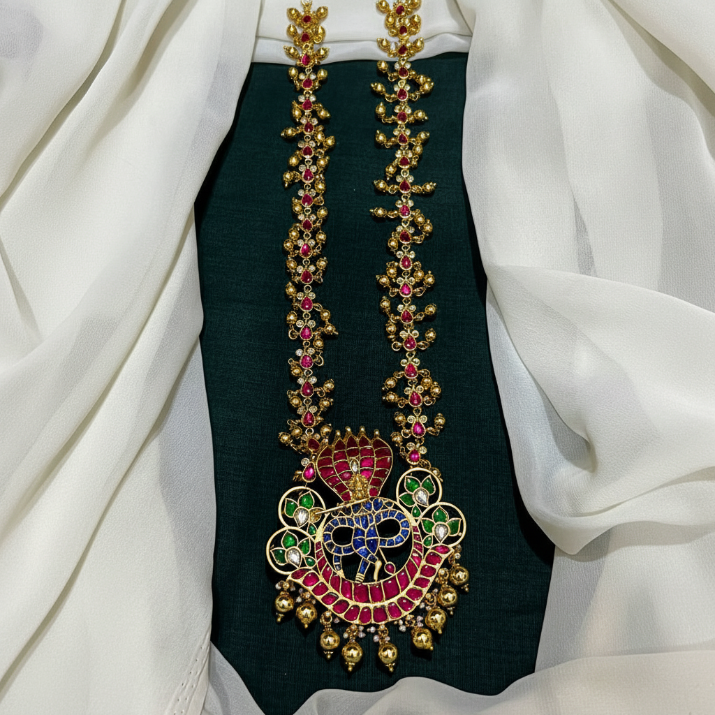 Royal Jadau Long Haram With Krishna Pendant - KH00391