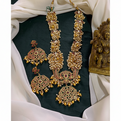 Beautiful Nakashi Haram in White Pearls Kundan Pendant & Matching Earrings - NH00349