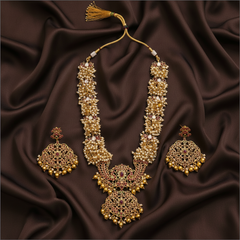 Beautiful Nakashi Haram in White Pearls Kundan Pendant & Matching Earrings - NH00349