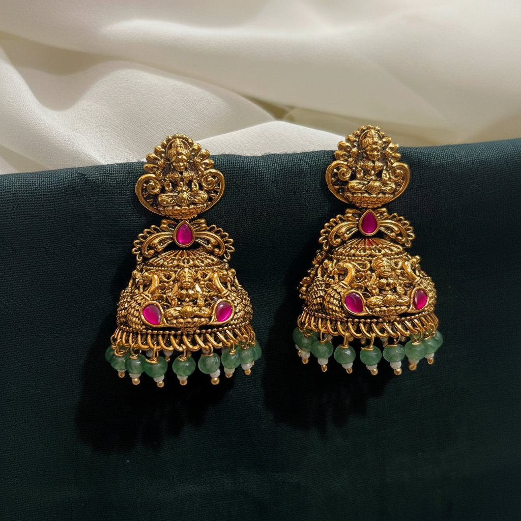 Jadau Lakahmi Nakshi Jhumkis - KE00579