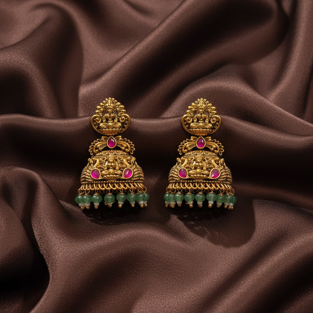 Jadau Lakahmi Nakshi Jhumkis - KE00579