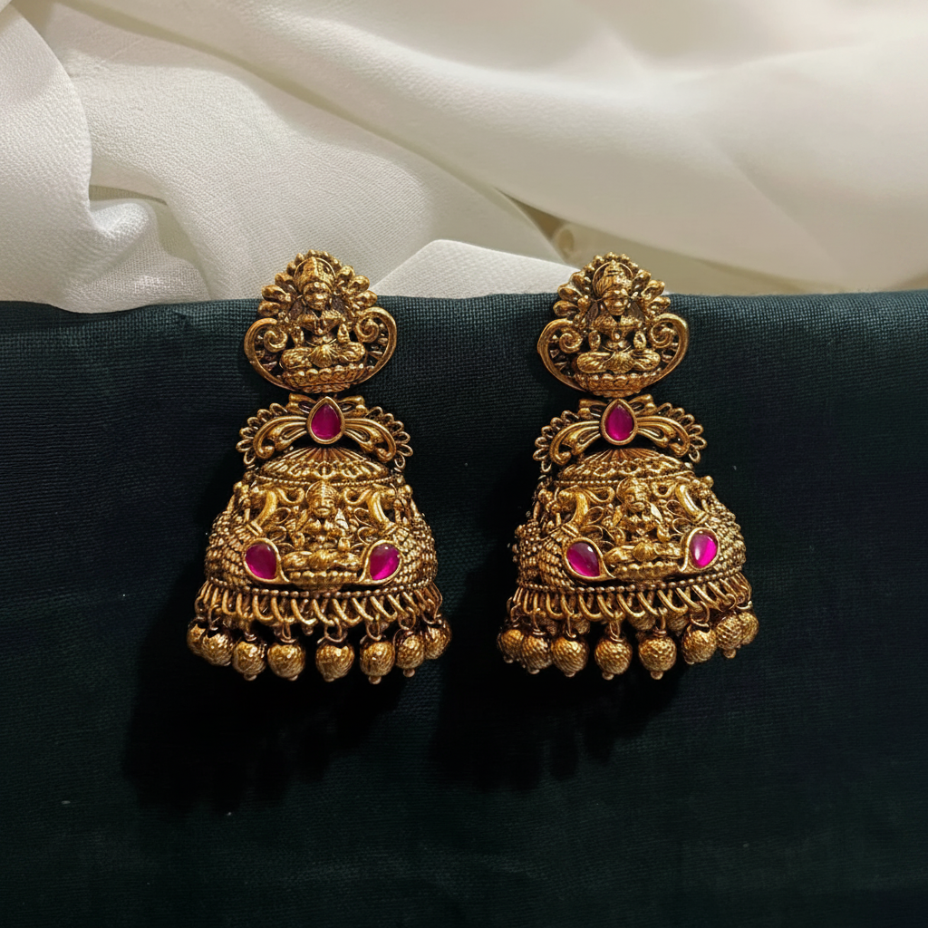 Jadau Lakahmi Nakshi Jhumkis - KE00579
