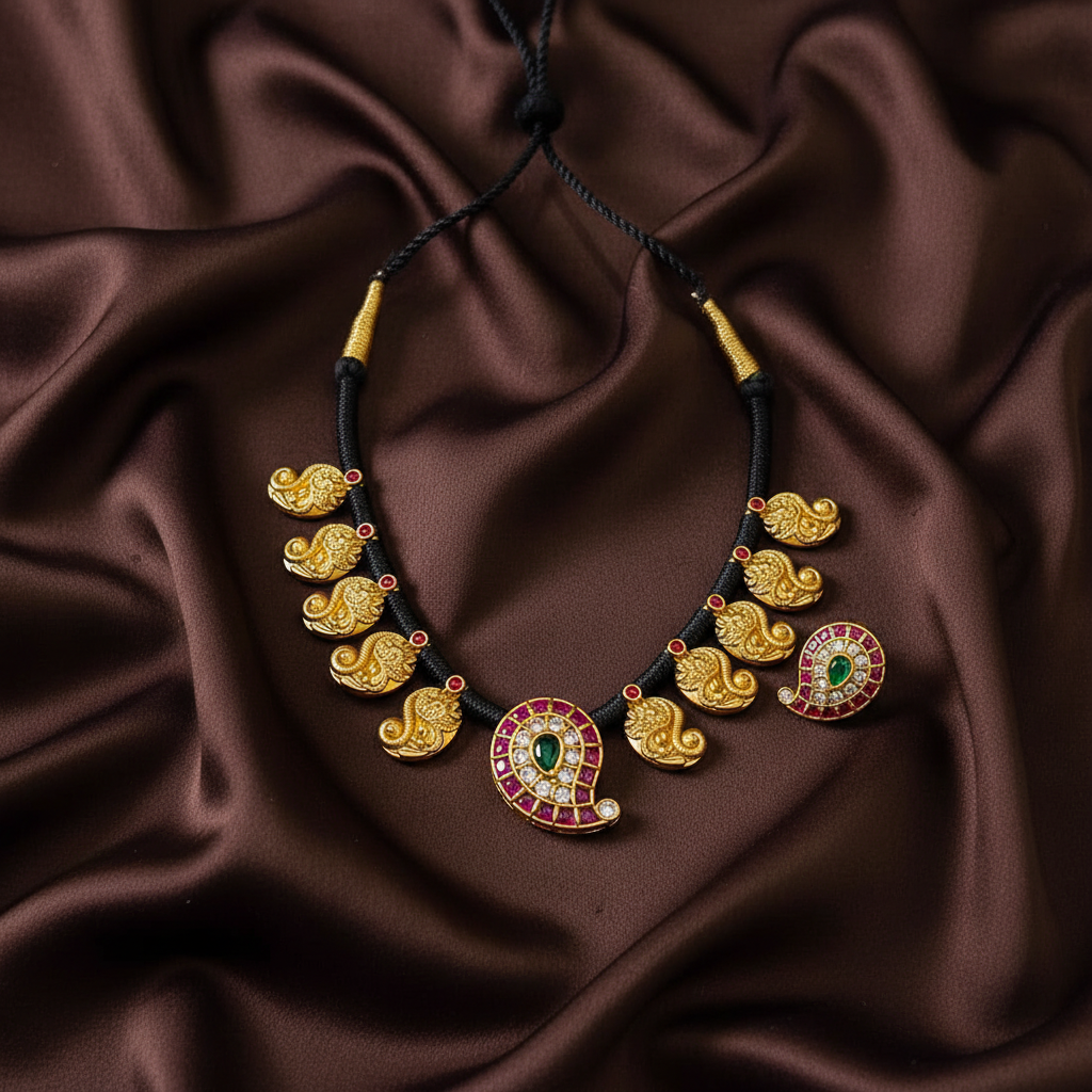 Black Dori in Mango Pendent in Jadau Kundan Necklace -BD004
