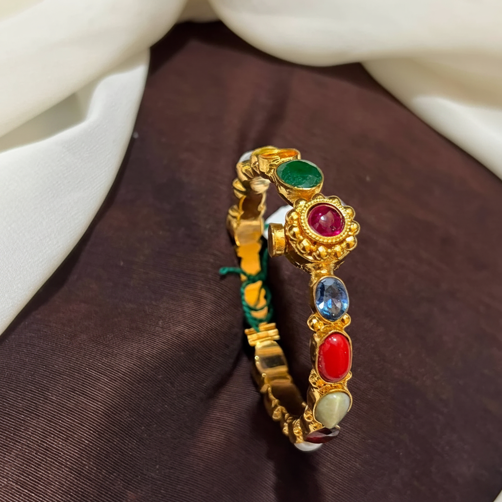 Silver Replica Navaratna bangle With Screw - BG00693
