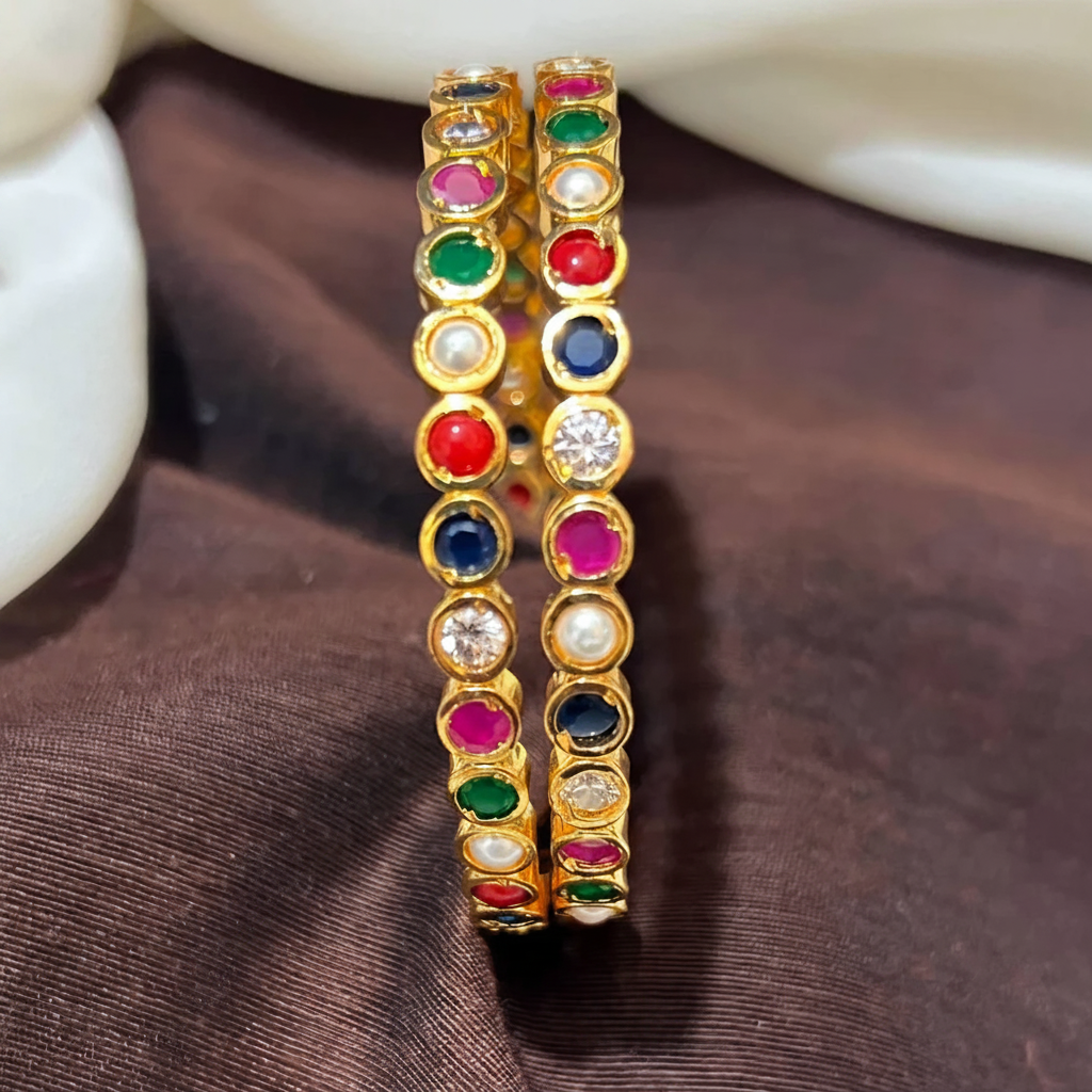 Panchaloham Coral and Navrathna Bangles - BG00658